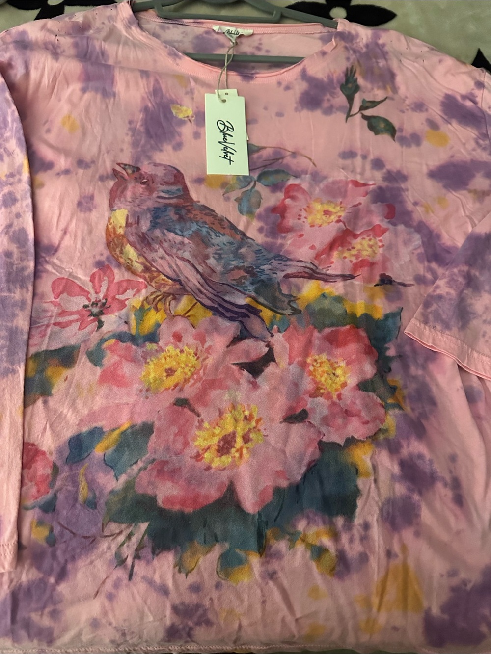 NWT Bright Pink Floral & Bird-Print Long Sleeve Tee - Picture 6 of 8
